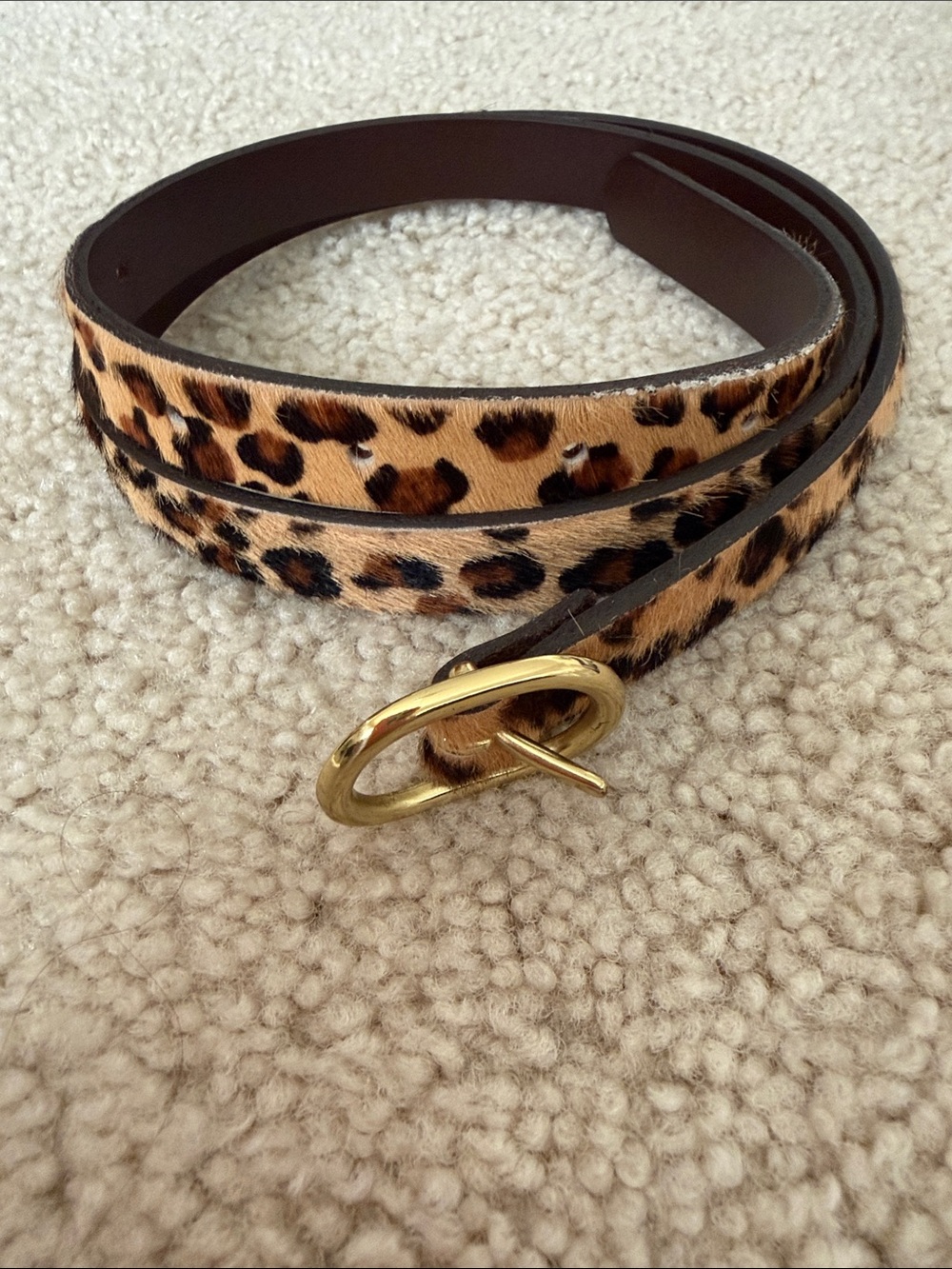 J crew Skinny leopard calf hair belt XS